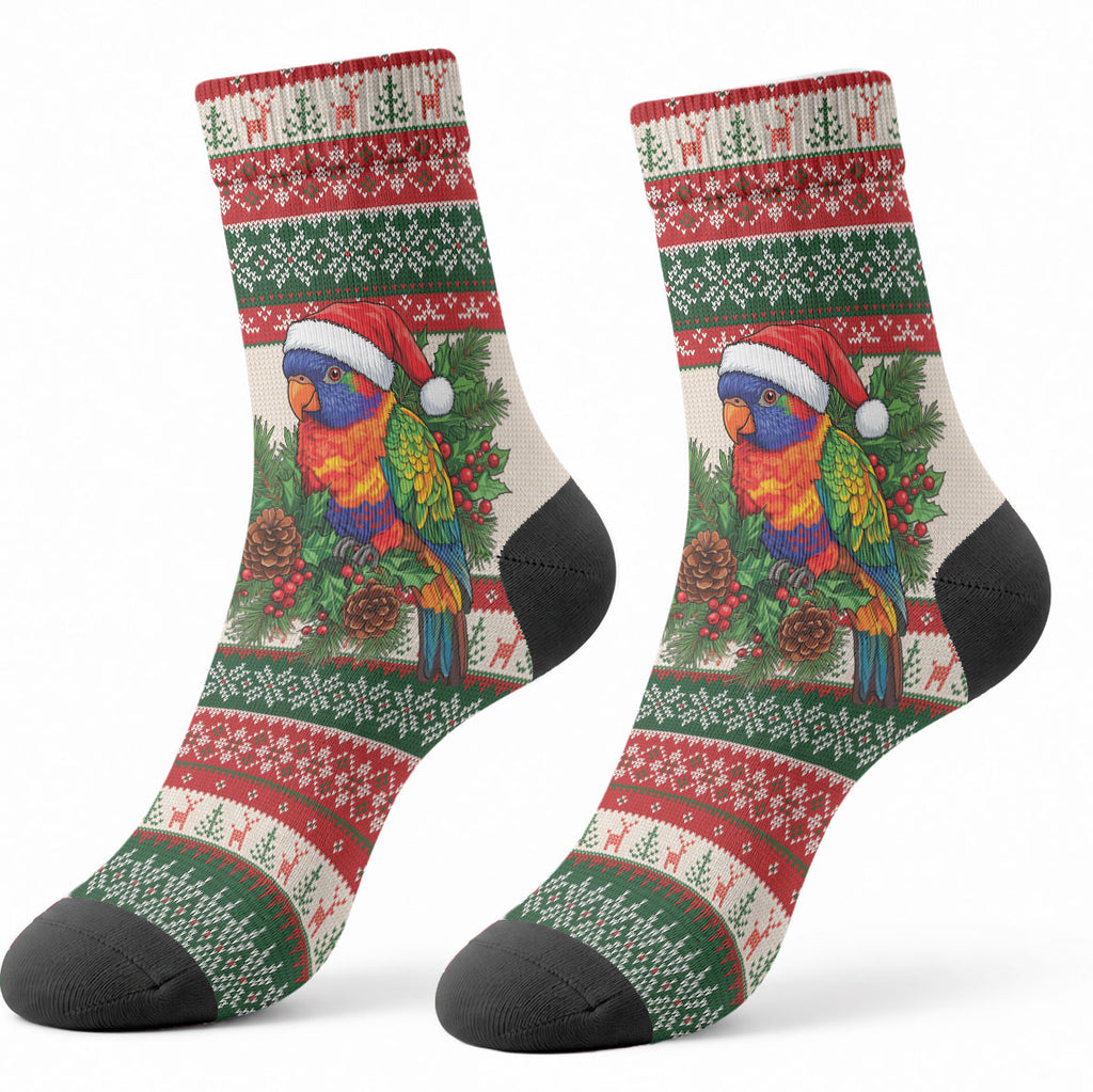 Aussie Rainbow Lorikeets Christmas Crew Socks Festive Knitted Pattern Inspired