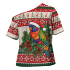 Aussie Rainbow Lorikeets Christmas Cross Shoulder Shirt Festive Knitted Pattern Inspired