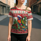 Aussie Rainbow Lorikeets Christmas Cross Shoulder Shirt Festive Knitted Pattern Inspired