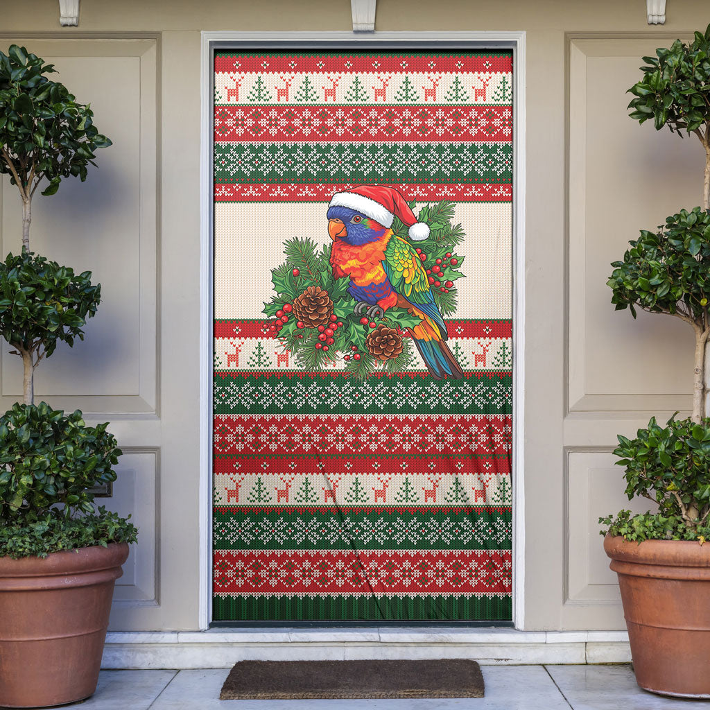 Aussie Rainbow Lorikeets Christmas Door Cover Festive Knitted Pattern Inspired