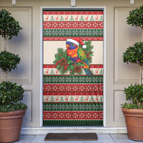 Aussie Rainbow Lorikeets Christmas Door Cover Festive Knitted Pattern Inspired