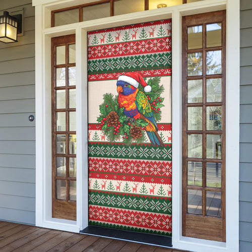 Aussie Rainbow Lorikeets Christmas Door Cover Festive Knitted Pattern Inspired