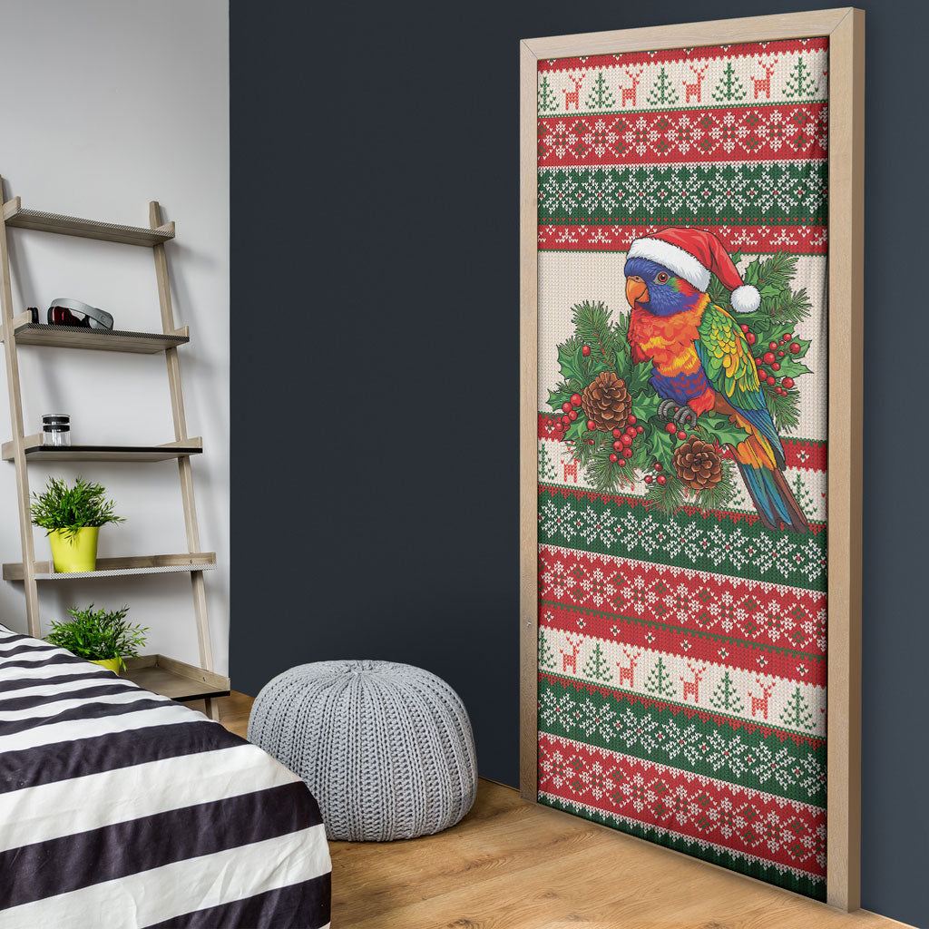 Aussie Rainbow Lorikeets Christmas Door Cover Festive Knitted Pattern Inspired