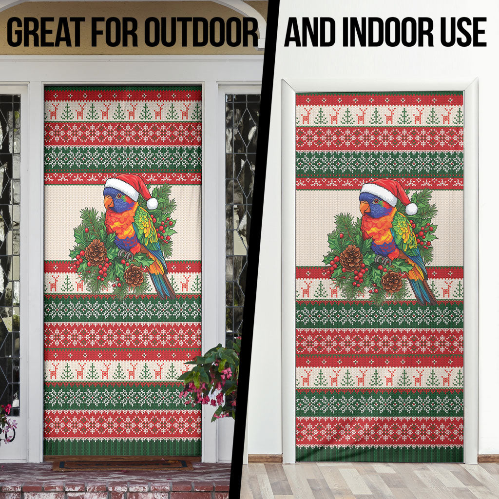 Aussie Rainbow Lorikeets Christmas Door Cover Festive Knitted Pattern Inspired