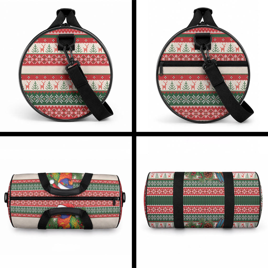 Aussie Rainbow Lorikeets Christmas Duffle Bag Festive Knitted Pattern Inspired