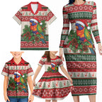 Aussie Rainbow Lorikeets Christmas Family Matching Long Sleeve Bodycon Dress and Hawaiian Shirt Festive Knitted Pattern Inspired