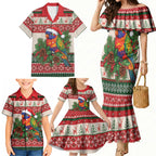 Aussie Rainbow Lorikeets Christmas Family Matching Mermaid Dress and Hawaiian Shirt Festive Knitted Pattern Inspired