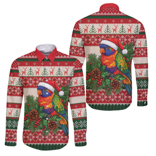Aussie Rainbow Lorikeets Christmas Family Matching Mermaid Dress and Hawaiian Shirt Festive Knitted Pattern Inspired