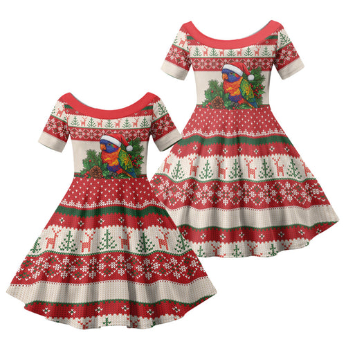 Aussie Rainbow Lorikeets Christmas Family Matching Mermaid Dress and Hawaiian Shirt Festive Knitted Pattern Inspired
