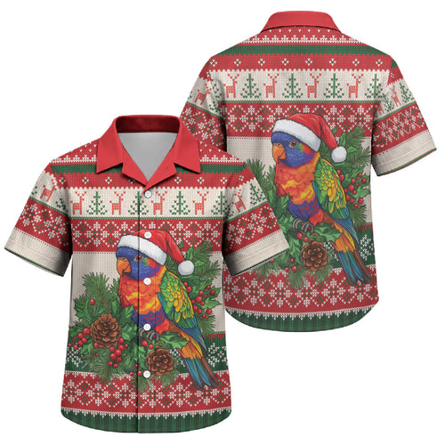 Aussie Rainbow Lorikeets Christmas Family Matching Mermaid Dress and Hawaiian Shirt Festive Knitted Pattern Inspired