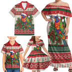 Aussie Rainbow Lorikeets Christmas Family Matching Off Shoulder Maxi Dress and Hawaiian Shirt Festive Knitted Pattern Inspired