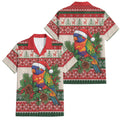 Aussie Rainbow Lorikeets Christmas Family Matching Off Shoulder Maxi Dress and Hawaiian Shirt Festive Knitted Pattern Inspired