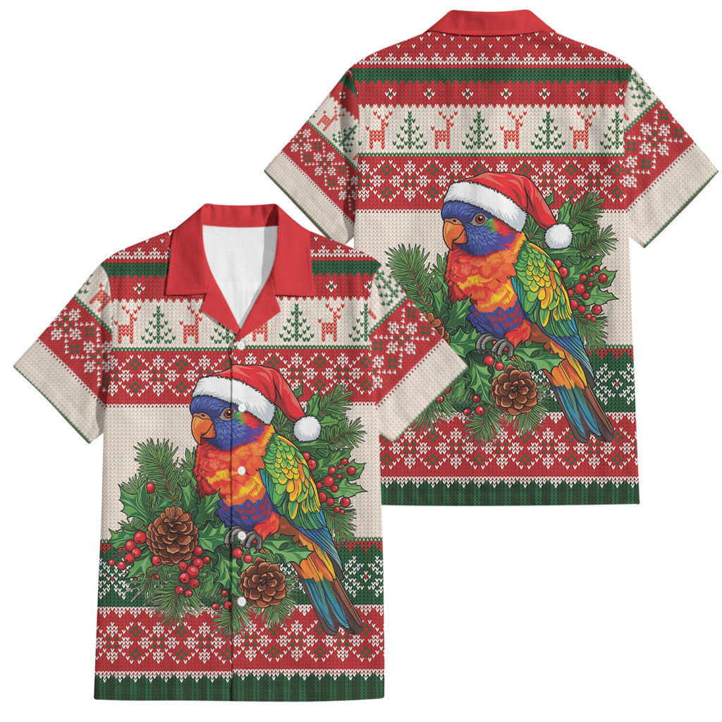 Aussie Rainbow Lorikeets Christmas Family Matching Off Shoulder Maxi Dress and Hawaiian Shirt Festive Knitted Pattern Inspired