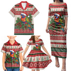 Aussie Rainbow Lorikeets Christmas Family Matching Puletasi and Hawaiian Shirt Festive Knitted Pattern Inspired
