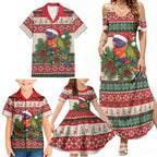 Aussie Rainbow Lorikeets Christmas Family Matching Summer Maxi Dress and Hawaiian Shirt Festive Knitted Pattern Inspired