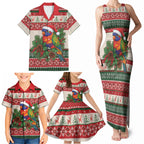 Aussie Rainbow Lorikeets Christmas Family Matching Tank Maxi Dress and Hawaiian Shirt Festive Knitted Pattern Inspired