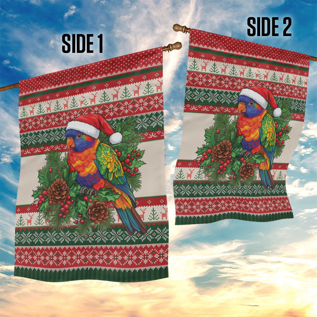 Aussie Rainbow Lorikeets Christmas Garden Flag Festive Knitted Pattern Inspired