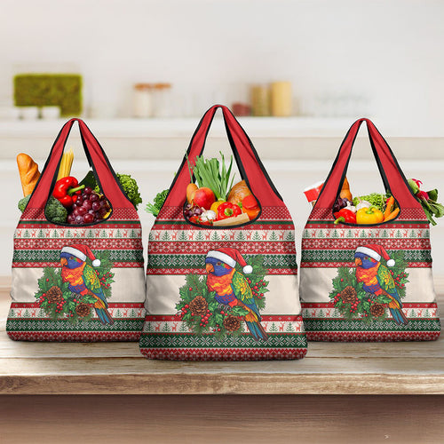 Aussie Rainbow Lorikeets Christmas Grocery Bag Festive Knitted Pattern Inspired