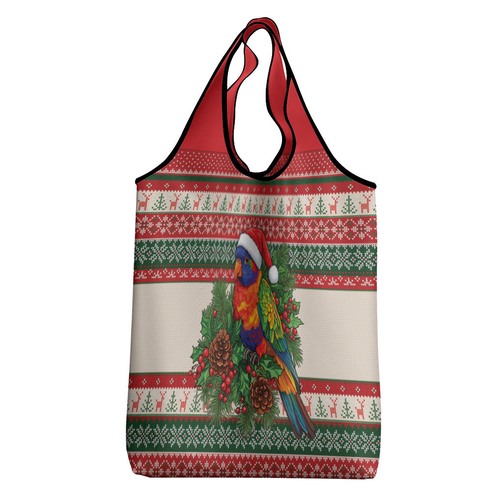 Aussie Rainbow Lorikeets Christmas Grocery Bag Festive Knitted Pattern Inspired