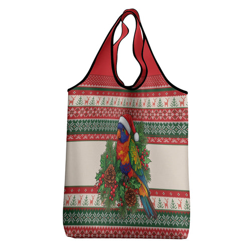 Aussie Rainbow Lorikeets Christmas Grocery Bag Festive Knitted Pattern Inspired