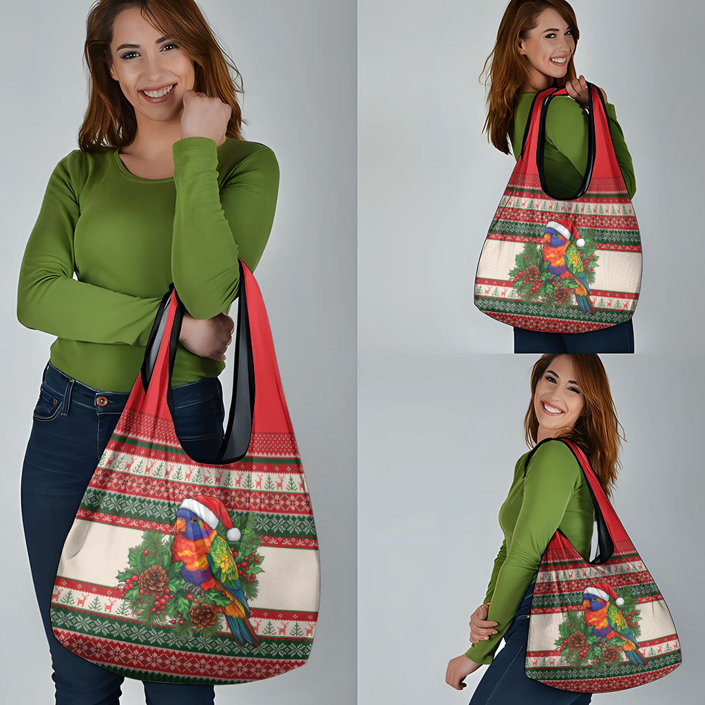 Aussie Rainbow Lorikeets Christmas Grocery Bag Festive Knitted Pattern Inspired