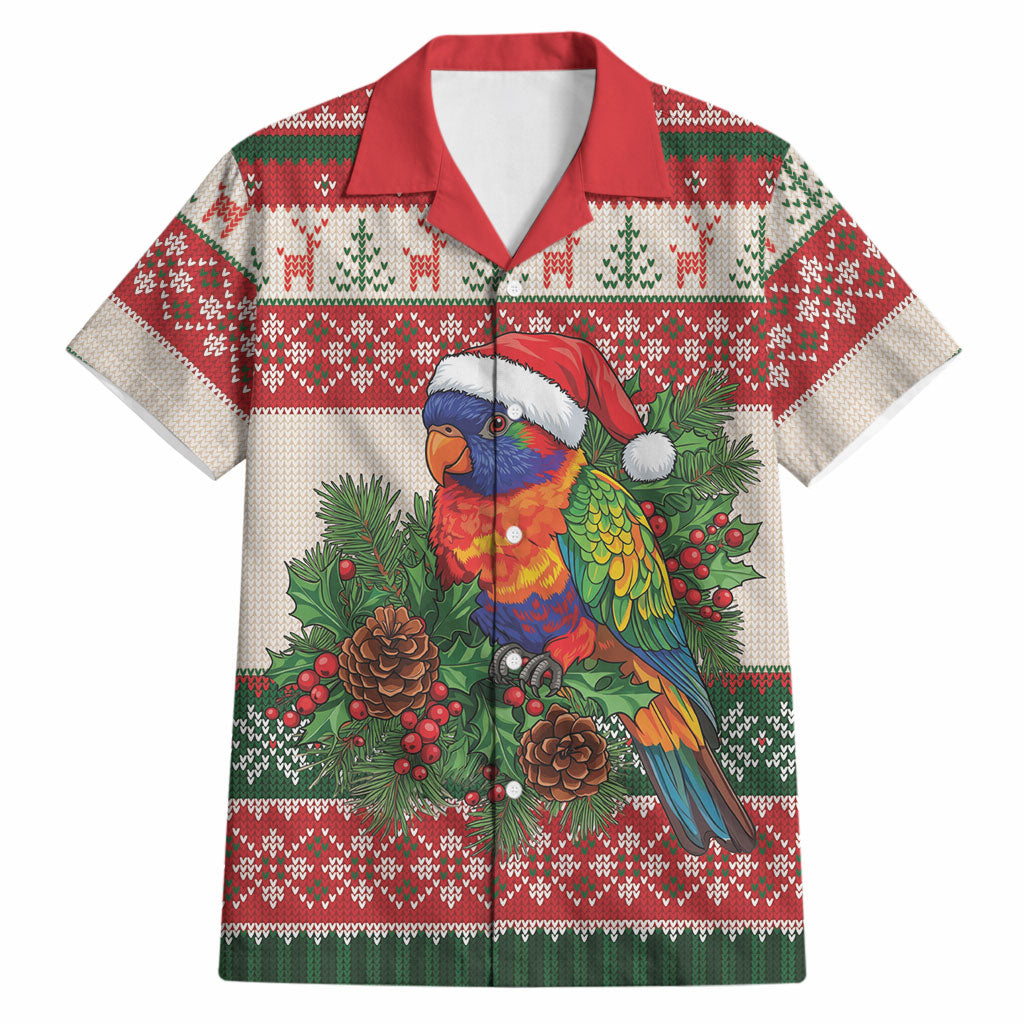 Aussie Rainbow Lorikeets Christmas Hawaiian Shirt Festive Knitted Pattern Inspired