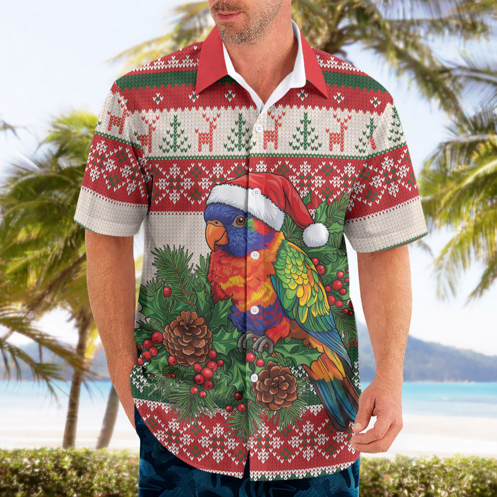 Aussie Rainbow Lorikeets Christmas Hawaiian Shirt Festive Knitted Pattern Inspired