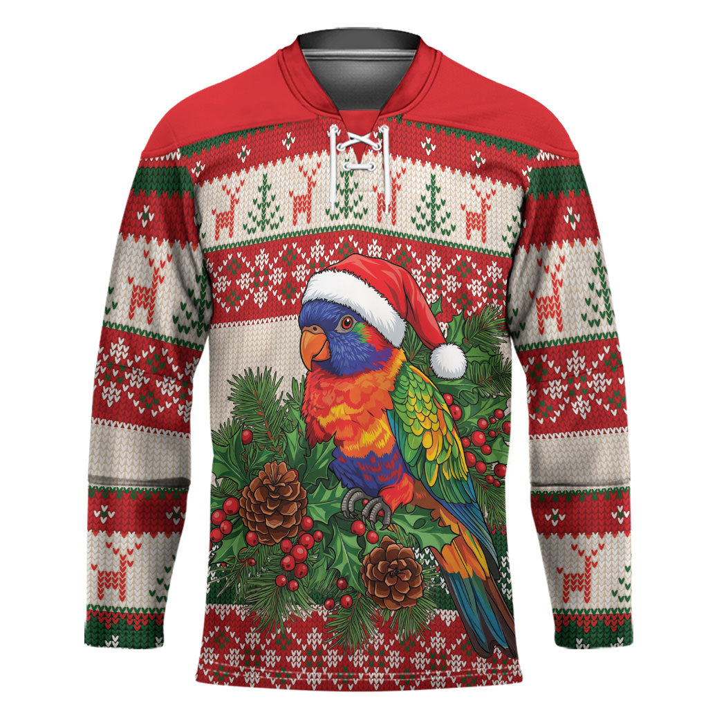 Aussie Rainbow Lorikeets Christmas Hockey Jersey Festive Knitted Pattern Inspired