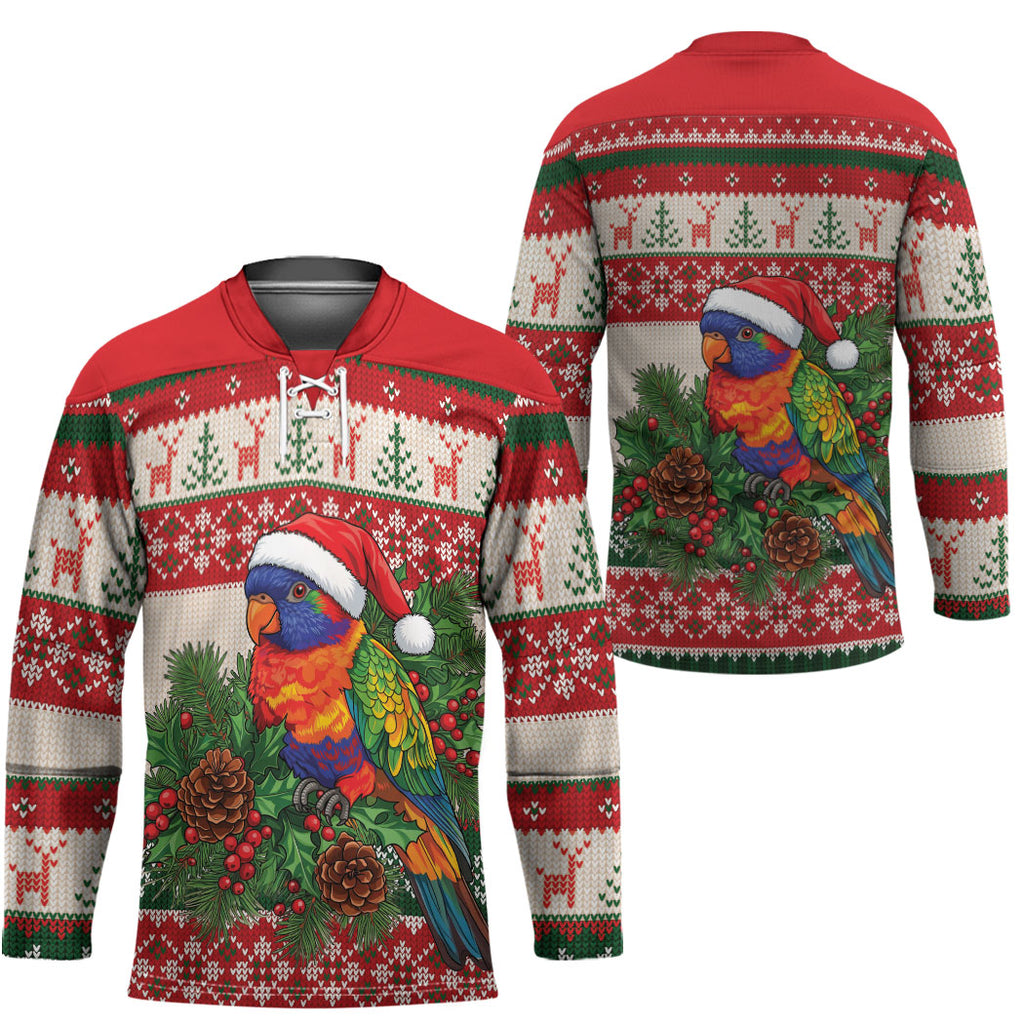 Aussie Rainbow Lorikeets Christmas Hockey Jersey Festive Knitted Pattern Inspired