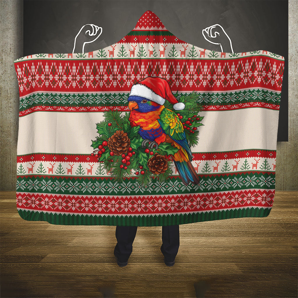 Aussie Rainbow Lorikeets Christmas Hooded Blanket Festive Knitted Pattern Inspired