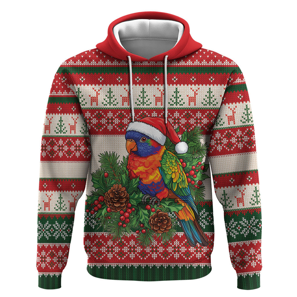 Aussie Rainbow Lorikeets Christmas Hoodie Festive Knitted Pattern Inspired