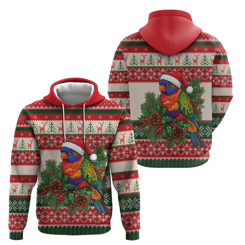 Aussie Rainbow Lorikeets Christmas Hoodie Festive Knitted Pattern Inspired