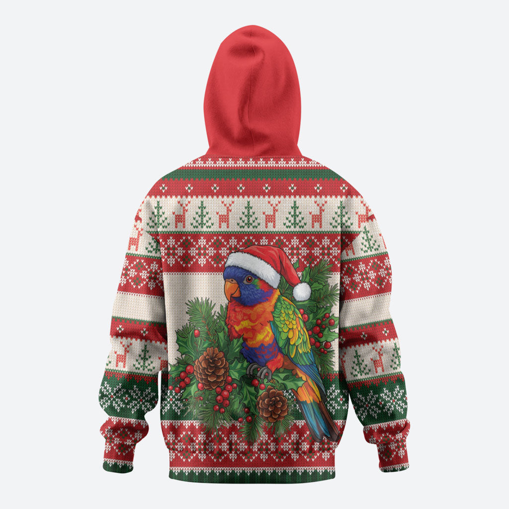 Aussie Rainbow Lorikeets Christmas Hoodie Festive Knitted Pattern Inspired