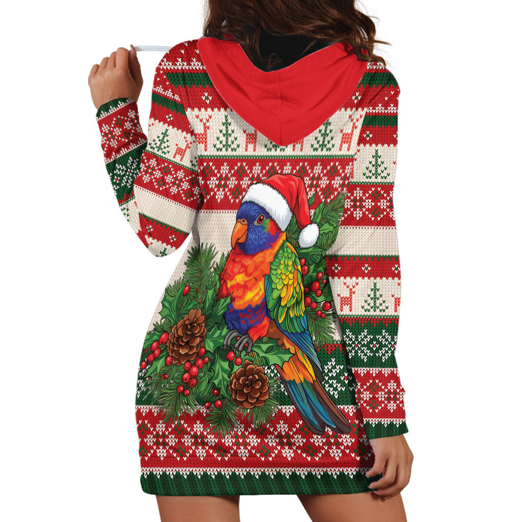 Aussie Rainbow Lorikeets Christmas Hoodie Dress Festive Knitted Pattern Inspired