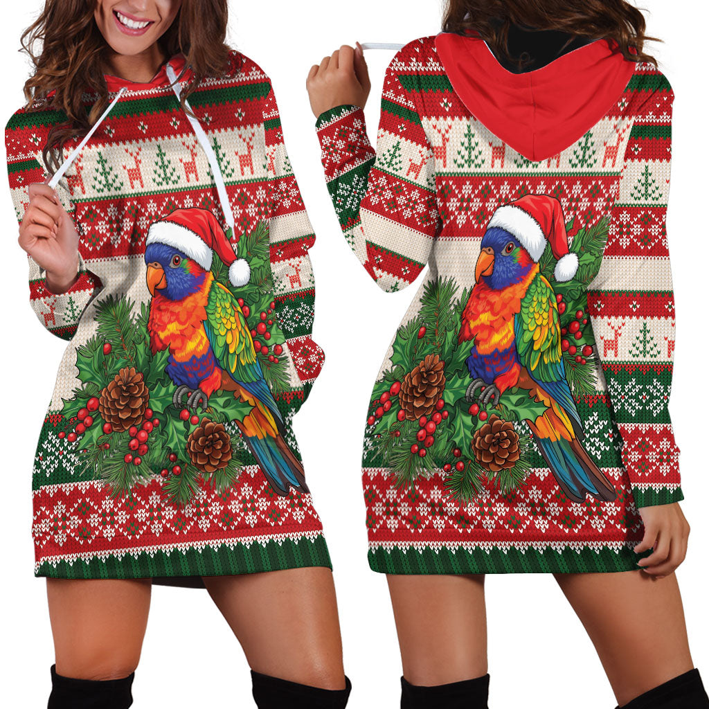 Aussie Rainbow Lorikeets Christmas Hoodie Dress Festive Knitted Pattern Inspired
