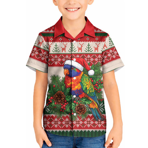 Aussie Rainbow Lorikeets Christmas Kid Hawaiian Shirt Festive Knitted Pattern Inspired