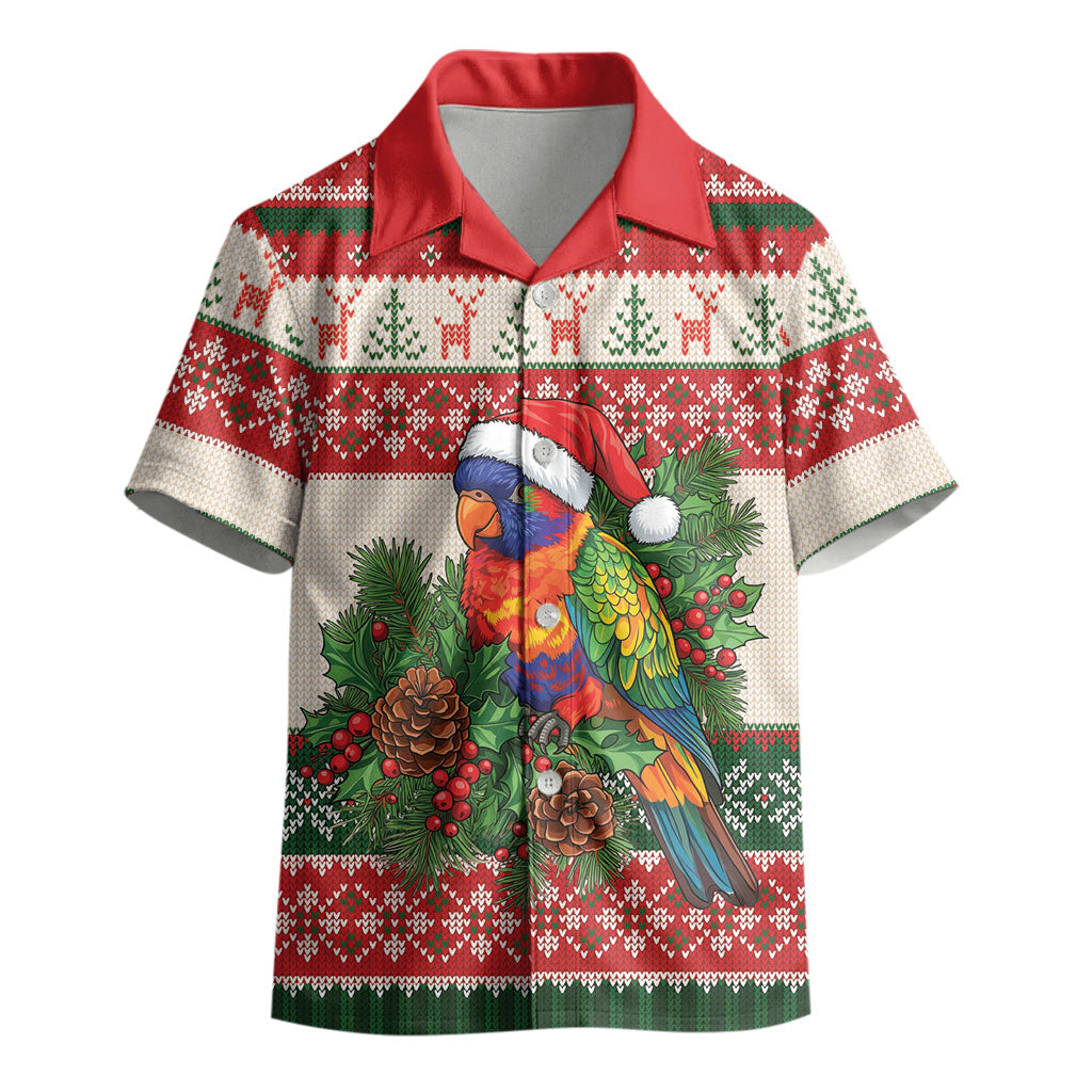 Aussie Rainbow Lorikeets Christmas Kid Hawaiian Shirt Festive Knitted Pattern Inspired