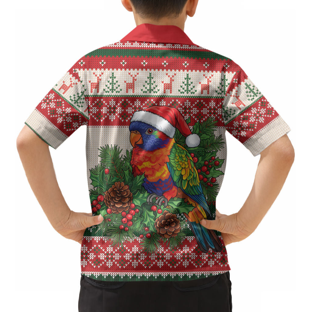 Aussie Rainbow Lorikeets Christmas Kid Hawaiian Shirt Festive Knitted Pattern Inspired