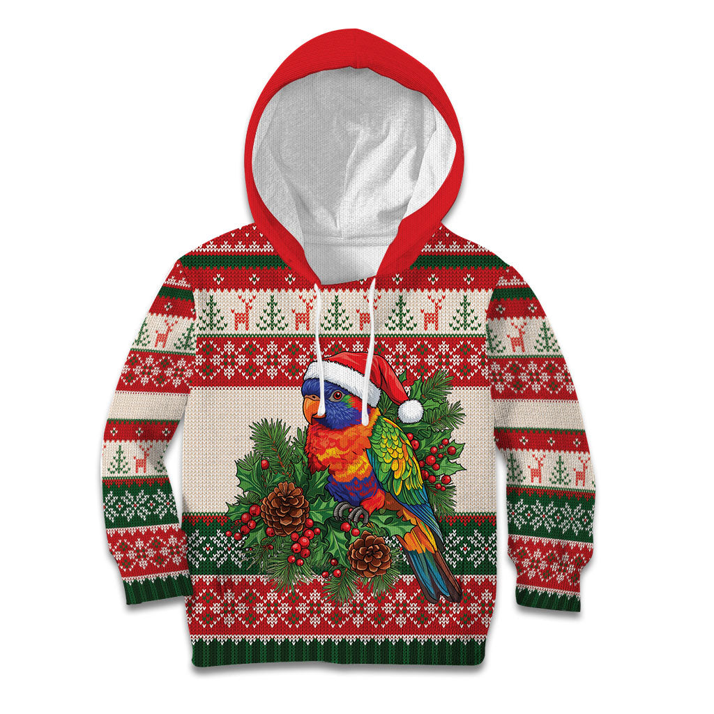 Aussie Rainbow Lorikeets Christmas Kid Hoodie Festive Knitted Pattern Inspired