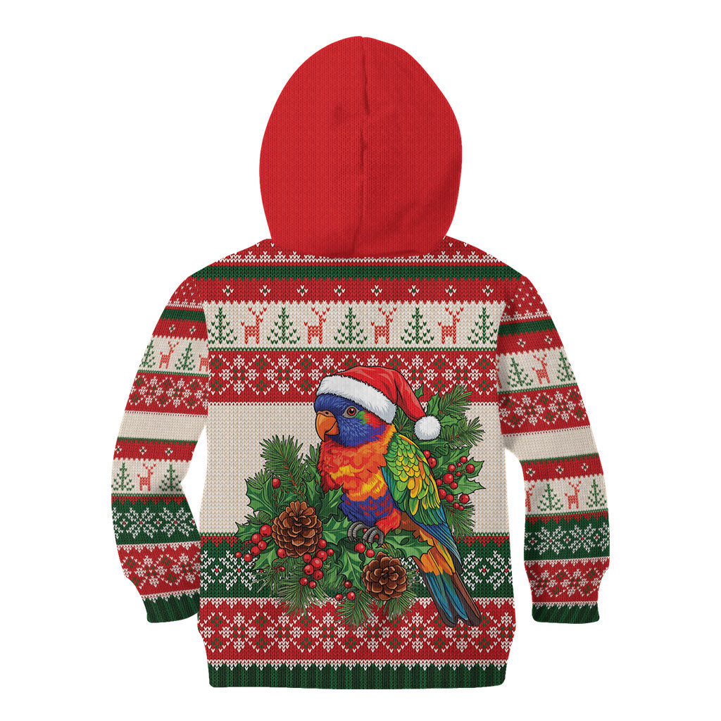 Aussie Rainbow Lorikeets Christmas Kid Hoodie Festive Knitted Pattern Inspired