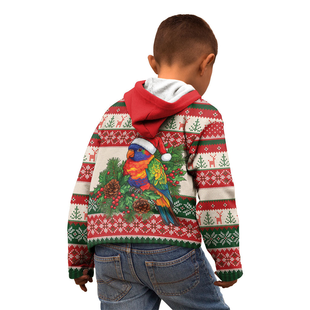 Aussie Rainbow Lorikeets Christmas Kid Hoodie Festive Knitted Pattern Inspired