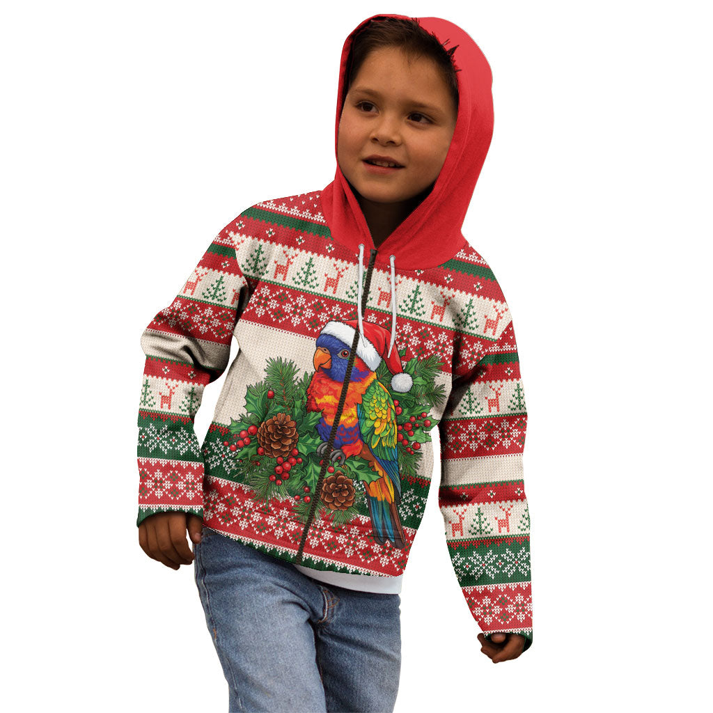 Aussie Rainbow Lorikeets Christmas Kid Hoodie Festive Knitted Pattern Inspired