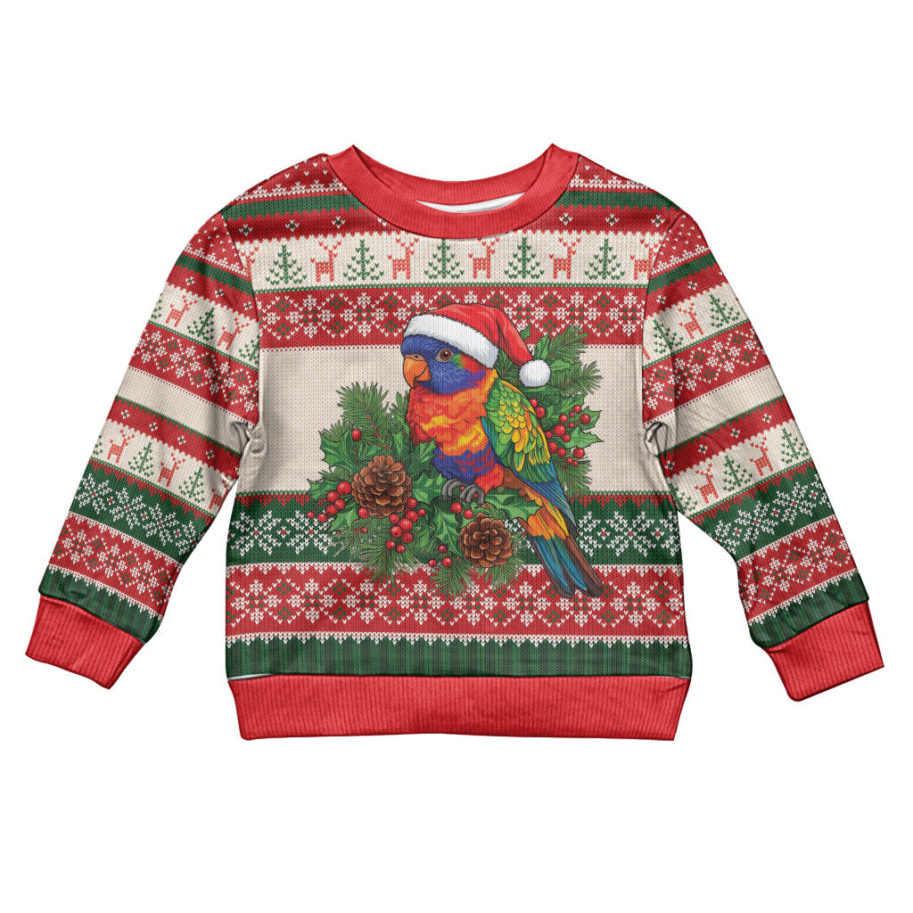 Aussie Rainbow Lorikeets Christmas Kid Ugly Christmas Sweater Festive Knitted Pattern Inspired