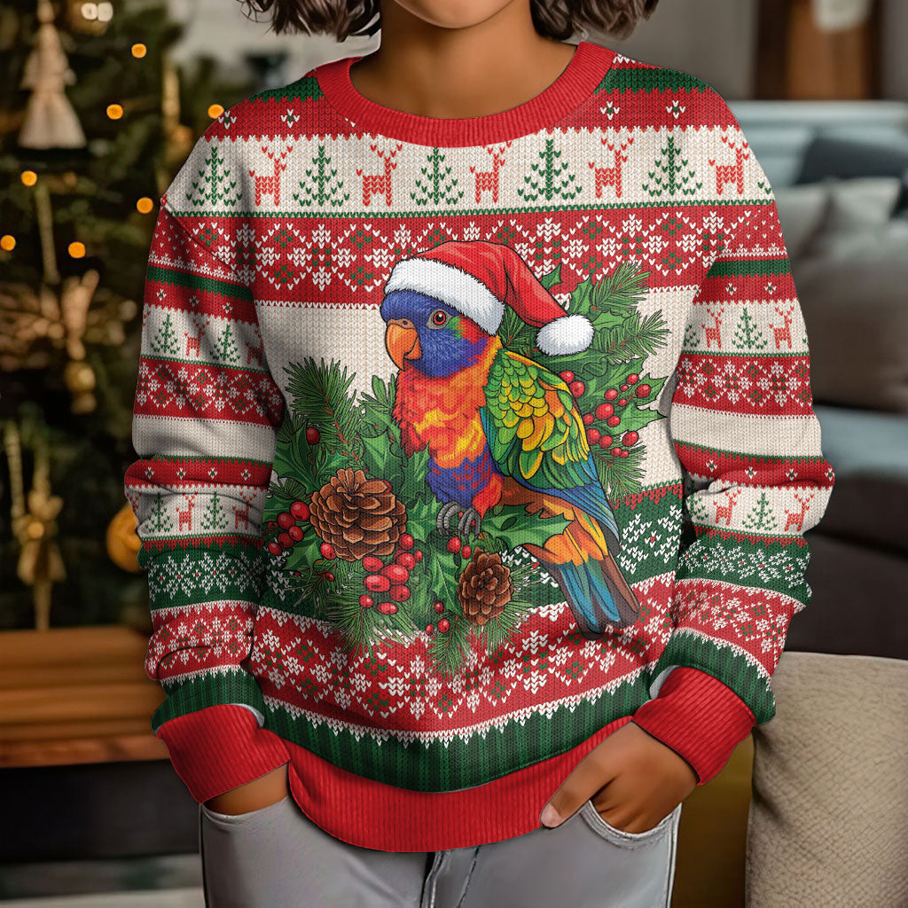 Aussie Rainbow Lorikeets Christmas Kid Ugly Christmas Sweater Festive Knitted Pattern Inspired