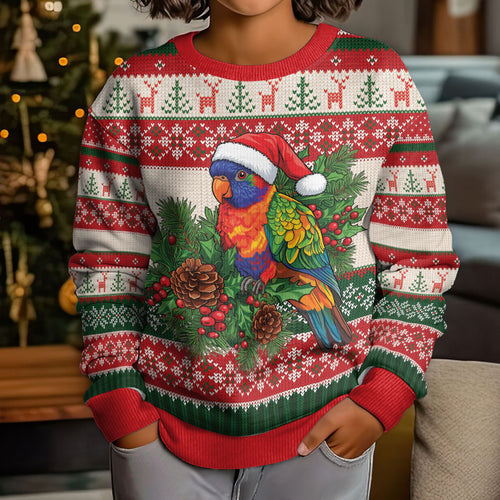 Aussie Rainbow Lorikeets Christmas Kid Ugly Christmas Sweater Festive Knitted Pattern Inspired