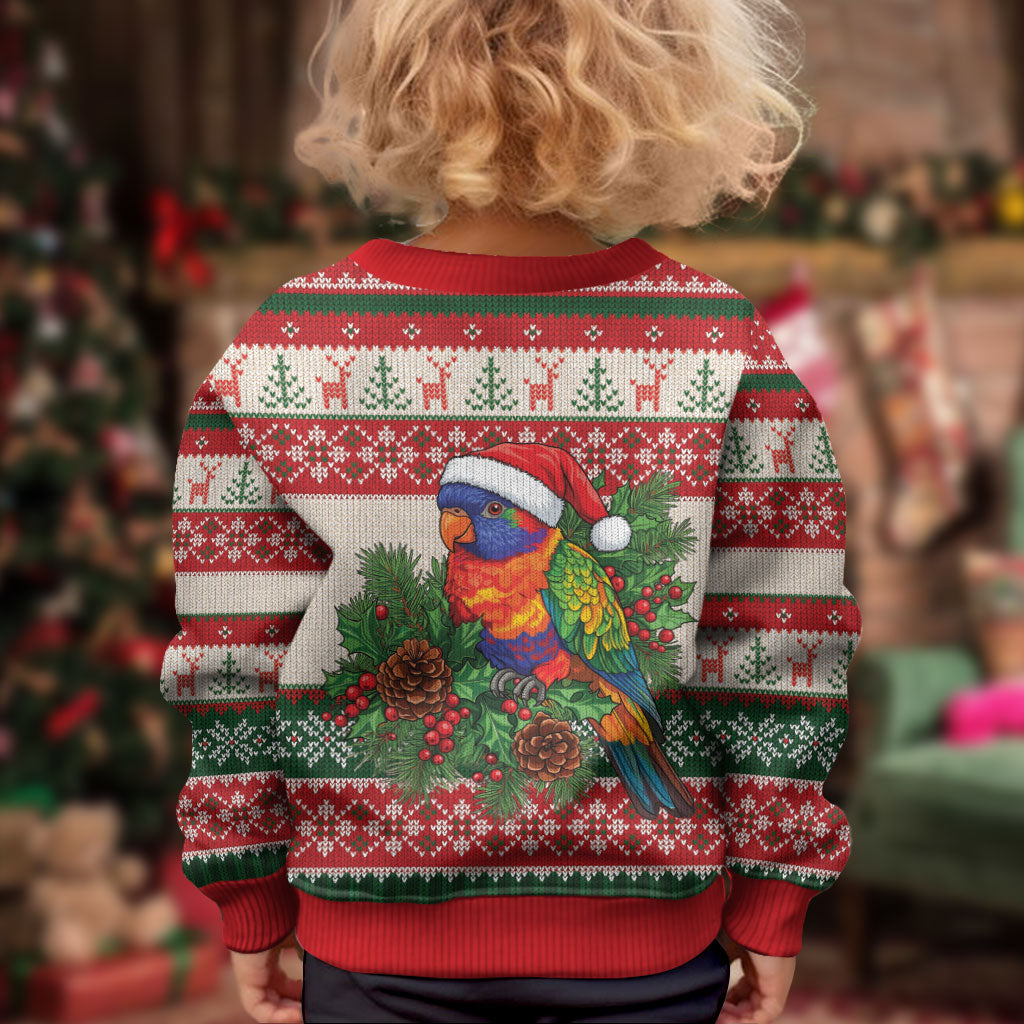 Aussie Rainbow Lorikeets Christmas Kid Ugly Christmas Sweater Festive Knitted Pattern Inspired