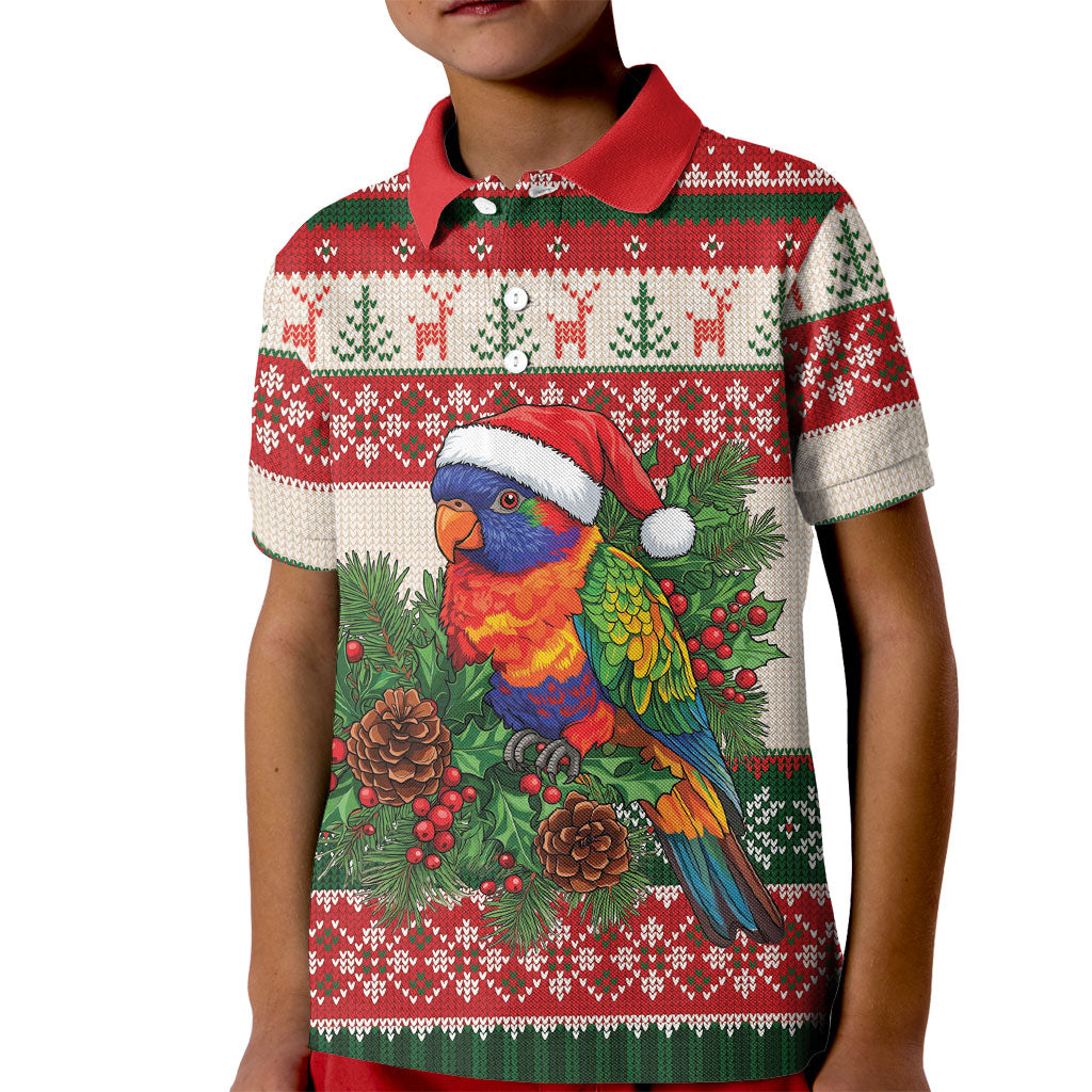 Aussie Rainbow Lorikeets Christmas Kid Polo Shirt Festive Knitted Pattern Inspired