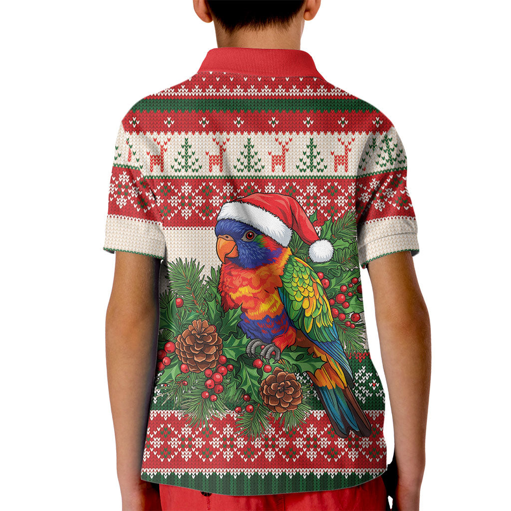 Aussie Rainbow Lorikeets Christmas Kid Polo Shirt Festive Knitted Pattern Inspired