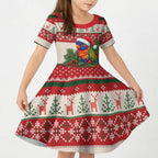 Aussie Rainbow Lorikeets Christmas Kid Short Sleeve Dress Festive Knitted Pattern Inspired