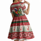 Aussie Rainbow Lorikeets Christmas Kid Short Sleeve Dress Festive Knitted Pattern Inspired